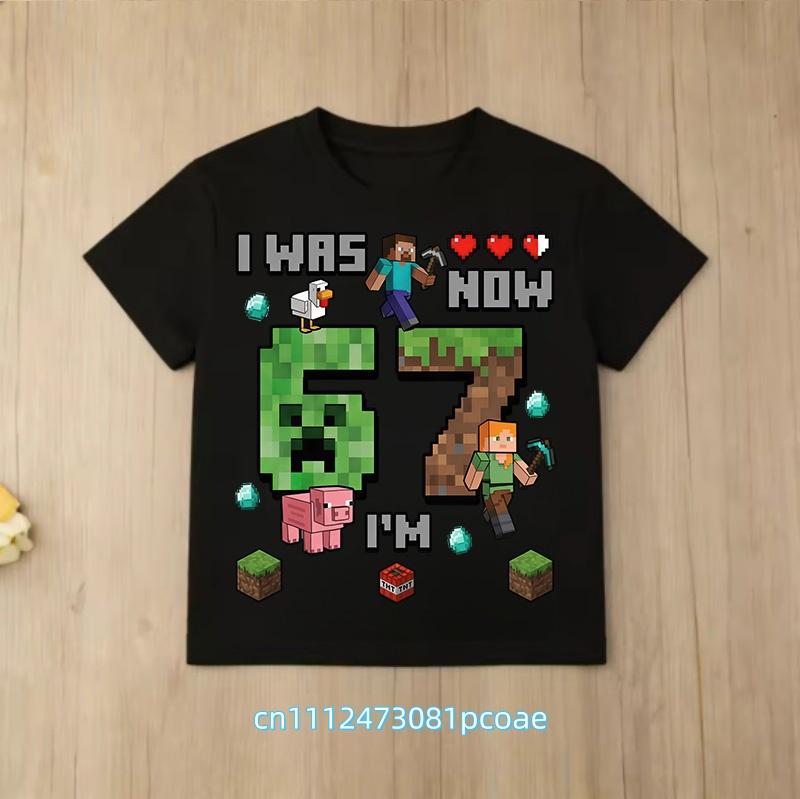 summer short sleeve, cartoon print 2026 personalized digital 67 T-shirt for boys and girls, family style, casual top