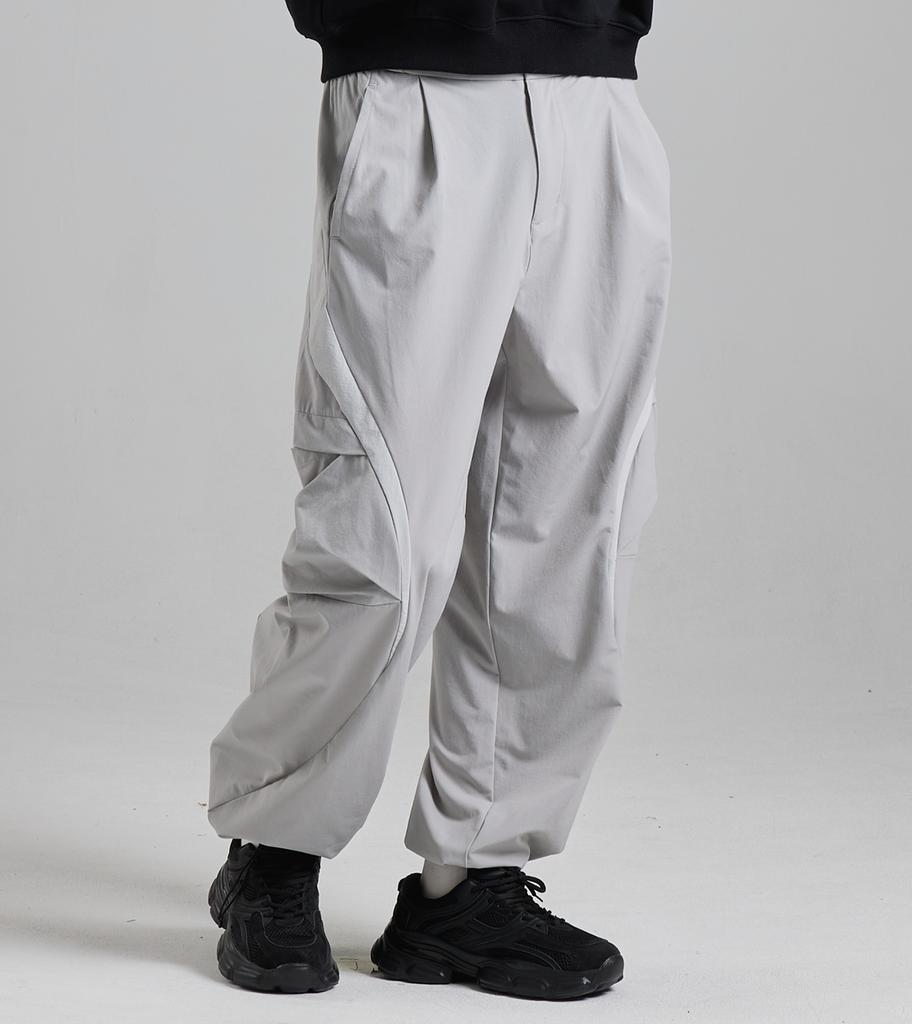 Beoteunseoul Arc Curved Cargo Pocket String Pants (Grey)