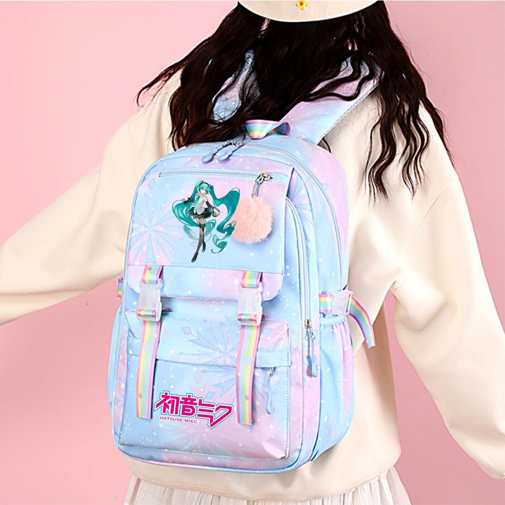 Anime Anime Hatsune Miku Bedruckter Rucksack mit großem Fassungsvermögen, wasserdicht, für Teenager, Schüler, Mädchen, Jungen, Schultasche, Büchertasche, Reisetasche