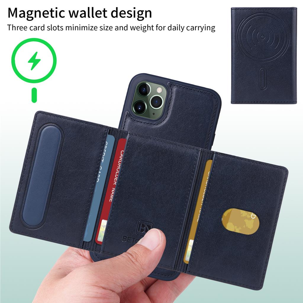 For iPhone 11 Pro Max Magnetic Case BETOPNICE Leather Phone Cover Kickstand with Detachable Card Bag