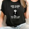 Cat and Alphabet Print T-shirt, Short-sleeved Crew Neck Casual Top, Suitable for Summer and Spring, Women's Wear Tee For Adult,