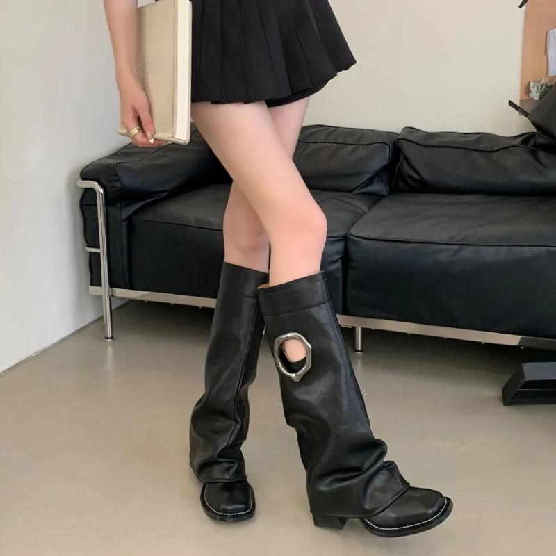 Designer Women's Boots Retro Knee-high Boots Fashion Straight Leg Pants Boots Women's Thick Heeled Platform Booties Botas Mujer