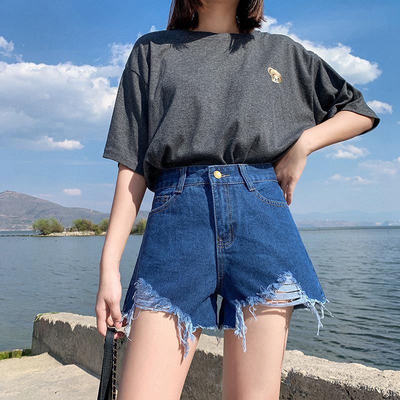 Shorts en Jean Déchirés Taille Haute pour Femme - Été 2026, Amincissants Coupe A avec Ourlet Brut & Jambes Larges