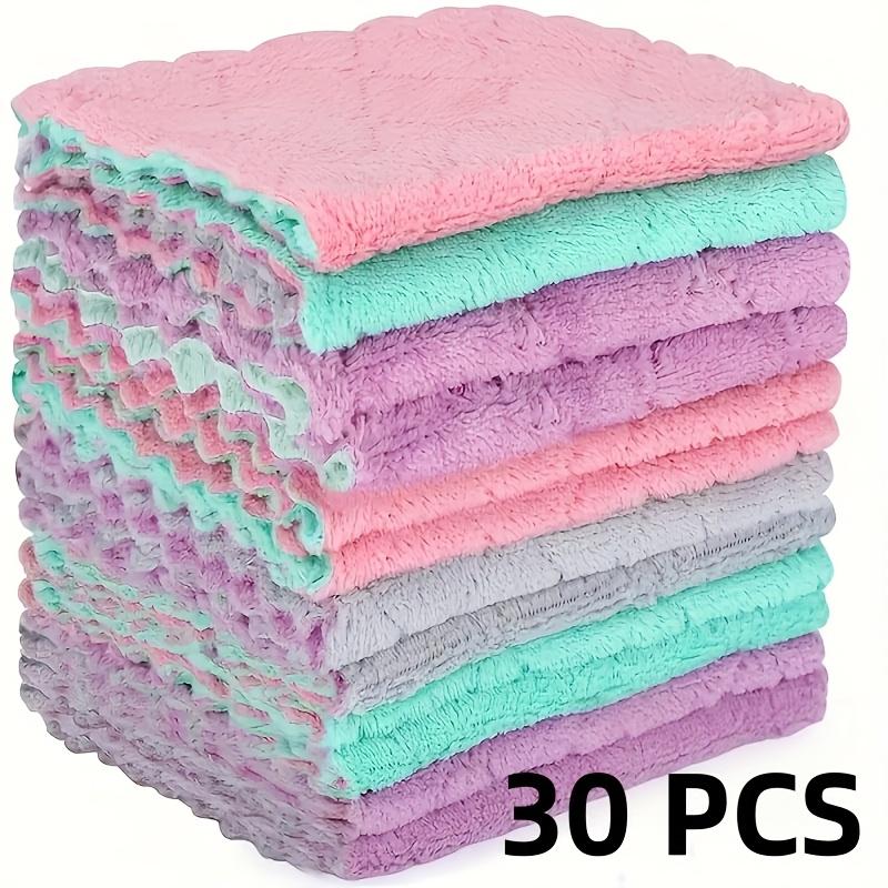 high quality30pcs Microfiber Cleaning Cloths - Dual-Sided Soft Non-Abrasive Pastel Pink, Mint Green, Lavender & Gray Rags - Reusable Multi-Purpose