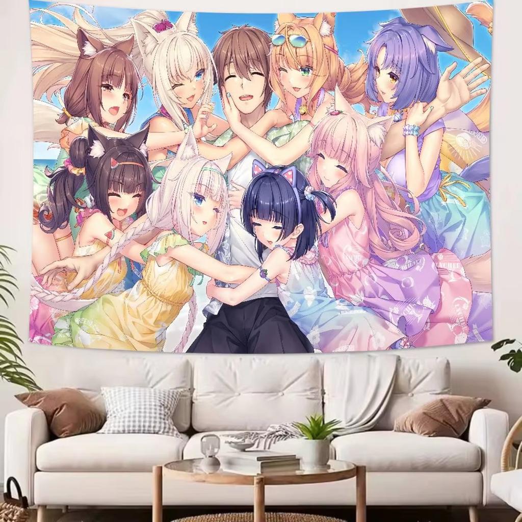 Kawaii HOT Girl Nekopara Tapestry Decoration Bedroom Dormitory Background Cloth Holiday Home Party Living Room Club Tapestry