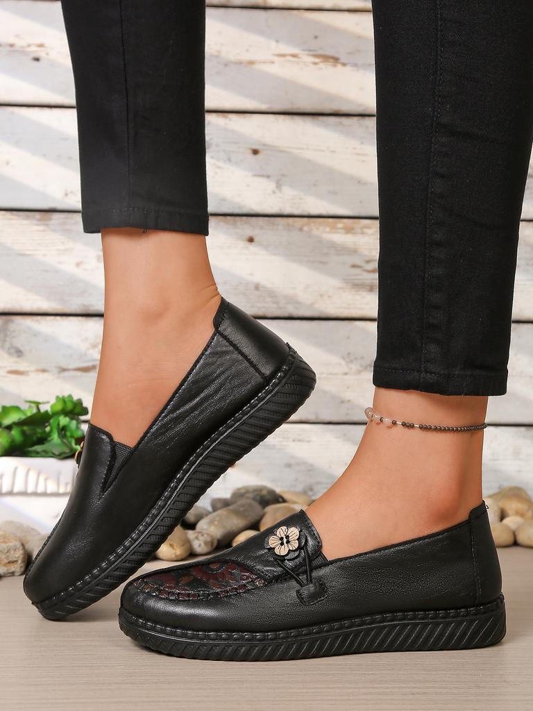 Women's leather flat shoes, spring and autumn women's loafers, classic single-product mother shoes, non-slip and comfortable