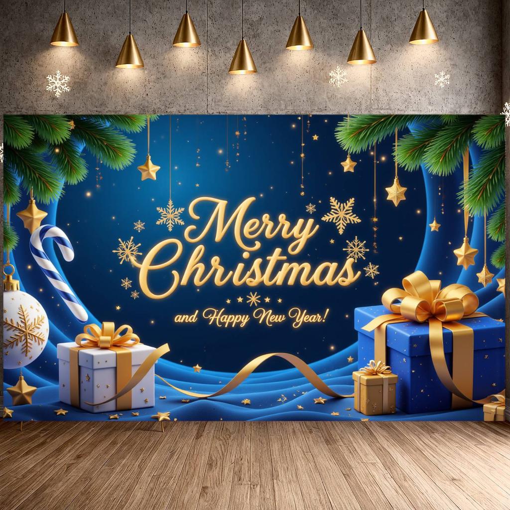 Happy New Year Banner Gold Letters Merry Christmas Banner New Year Banner Snowflakes Christmas Decoration For Mall Decoration