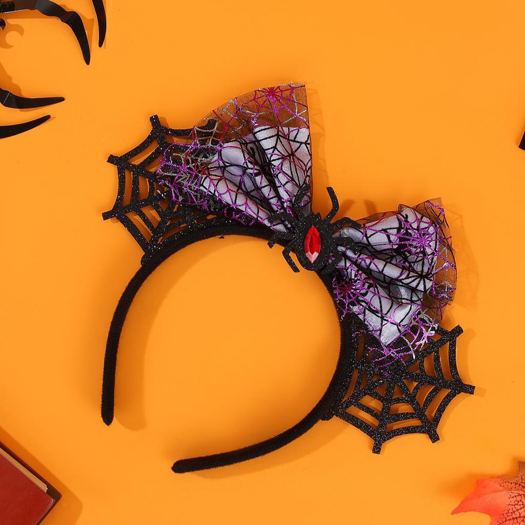 Eye Catching Halloween Costume Headband with Spiders Ears and Bows Adjustable Headwear Cosplay Hair Decoration