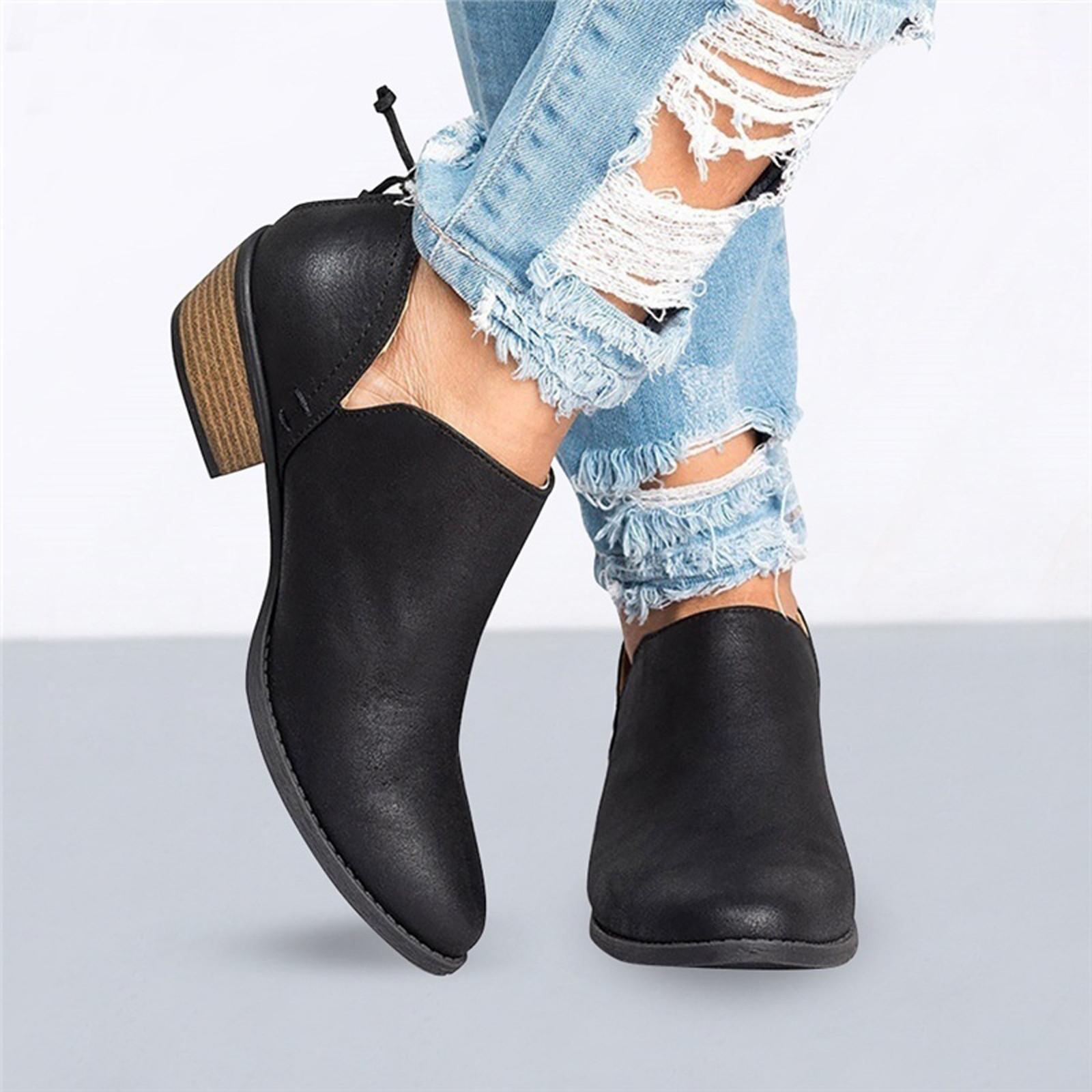 

Женские сапоги Кожаные короткие сапоги из воловьей кожи Повседневная обувь на низком каблуке с круглым носком 41 чёрный