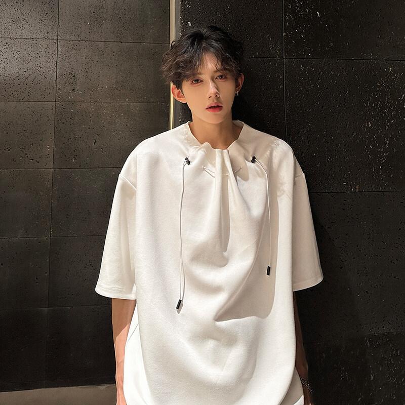 

Men Drawstring Detail Half Sleeve T Shirt Casual Loose Fit Fashion Streetwear Top M
