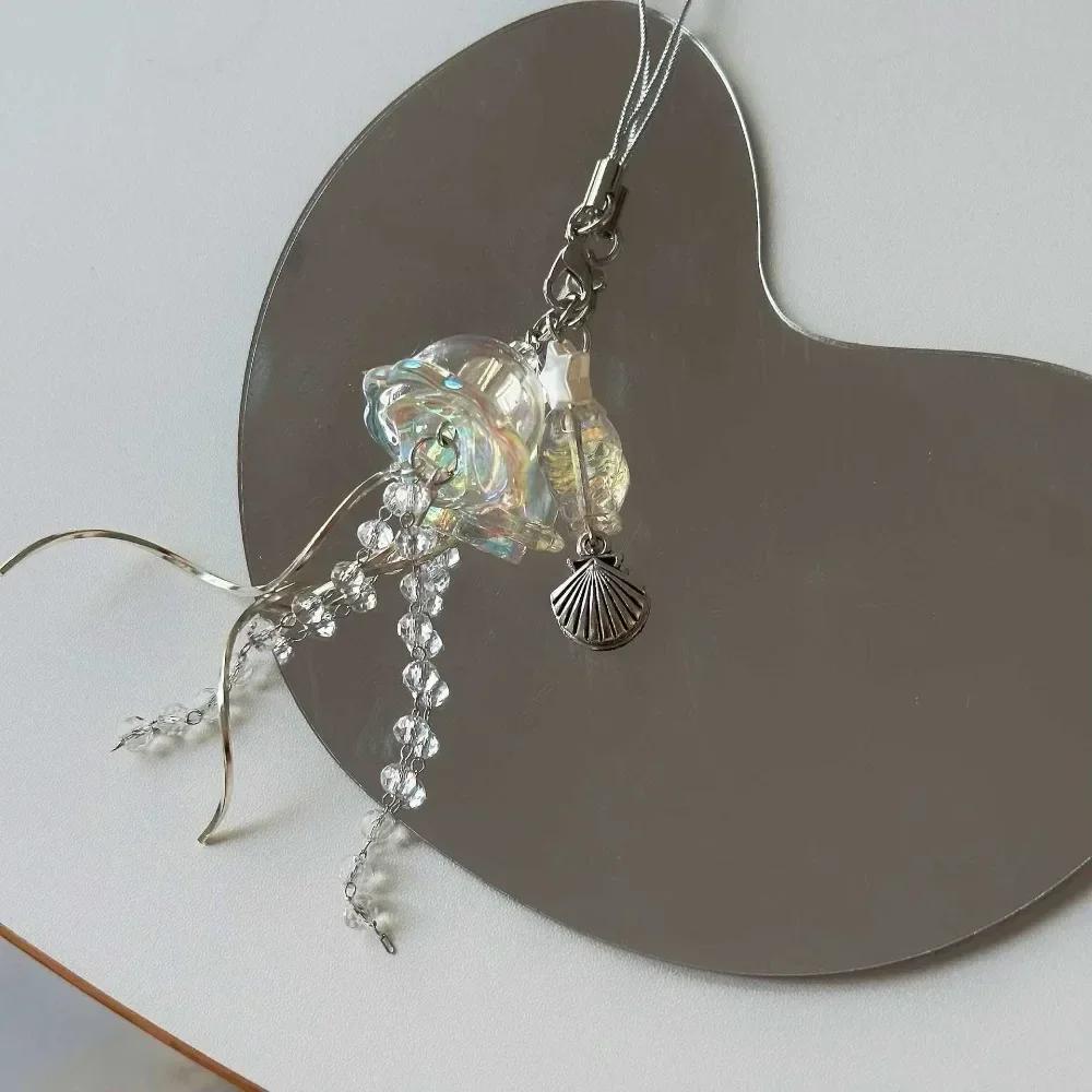 Jellyfish Tassel Jellyfish Mobile Beads Chain Jellyfish Beaded Pendent Sea Shell Fish Phone Charm Keycord Bag Charm