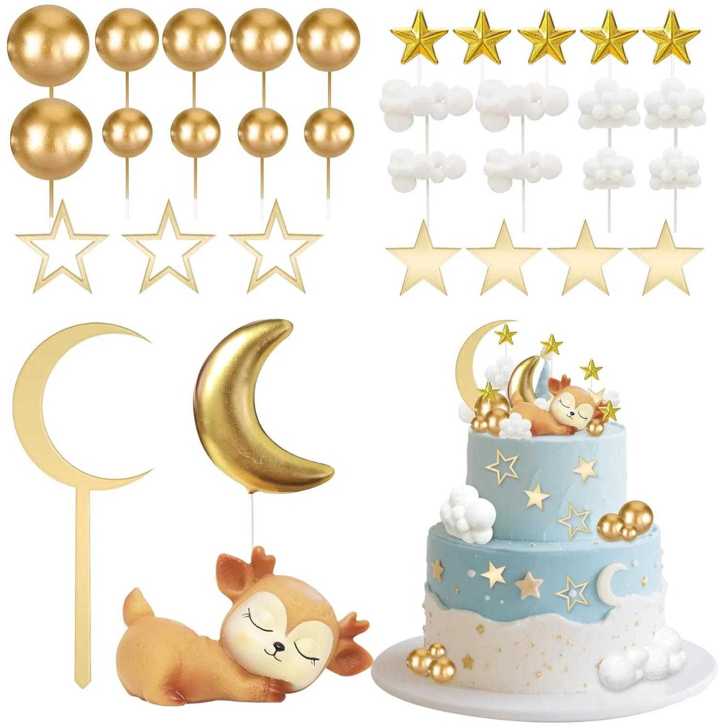 

33Pcs Moon Star Cake Toppers Deer Cake Topper with Moon Star Cloud for Christmas Decor Baby Shower Birthday Party Supplies