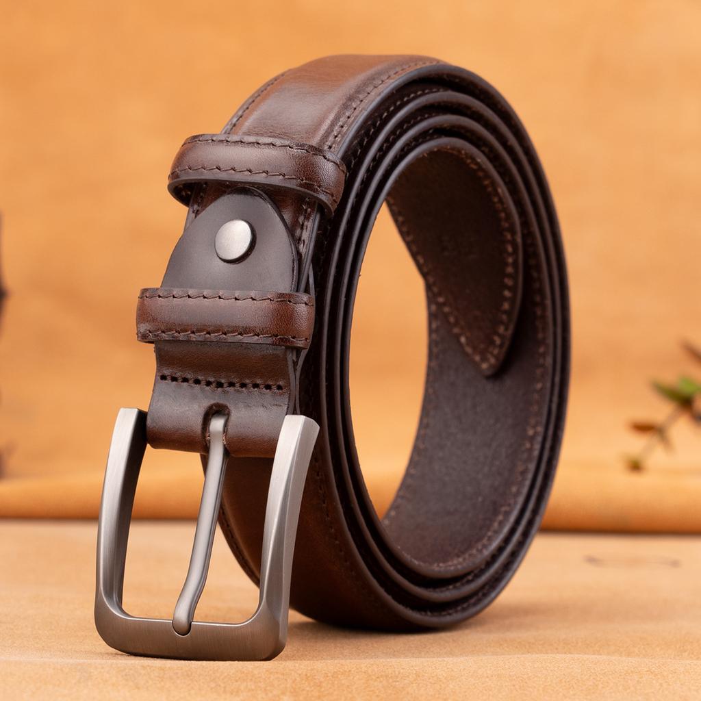 Retro Belt Men'S First Layer Cowhide Genuine Leather Versatile Tree Paste Leather Pin Buckle Belt Young And Middle-Aged Belt