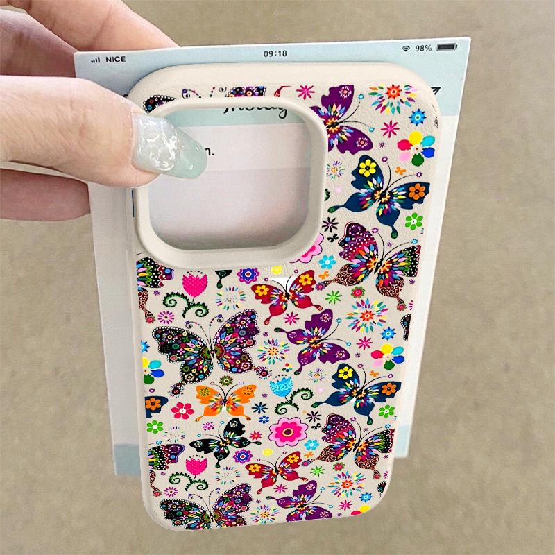 Colored Butterfly Printed Phone Case For iPhone 17e 17 Pro 16 15 14 13 Pro Max 16e 11 Shockproof Soft TPU Leather Texture Cover