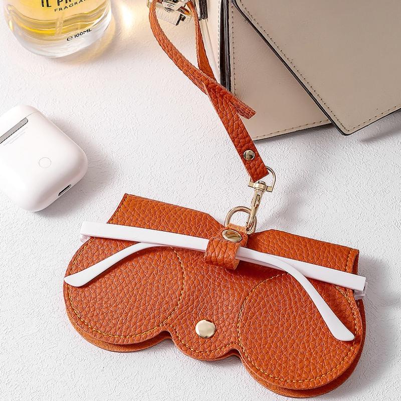 1pc Cute PU Glasses Case | Portable Eyewear Bag with Snap Closure - Scratch-Resistant Travel Organizer (Litchi Embossed)