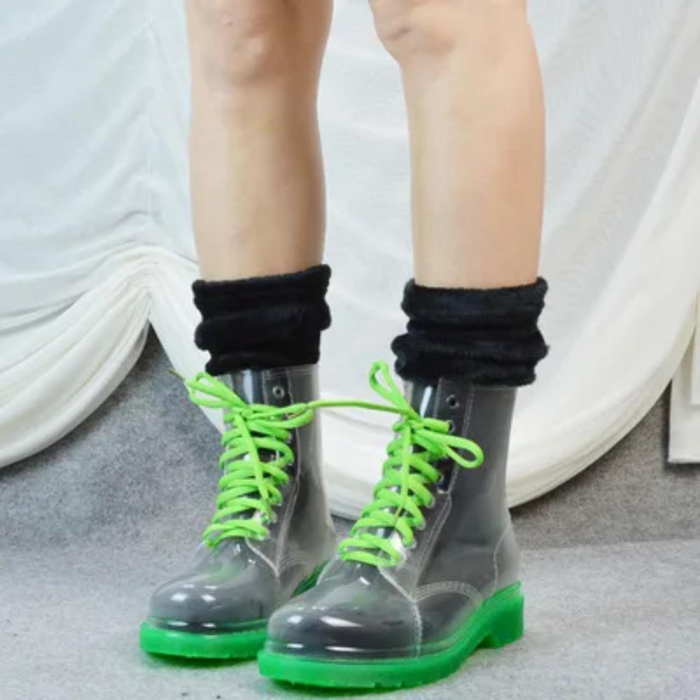 Kobiety Przezroczyste Kalosze Gumowe Sznurowane Kobiety Botki Wodoodporne Codzienne Wygodne Damskie Buty