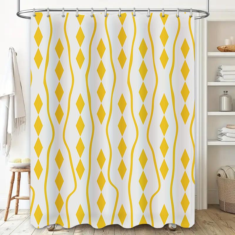 Yellow Bath Shower Curtain Fabric with Diamond Shape for Home Decoration Waterproof Shower Cover