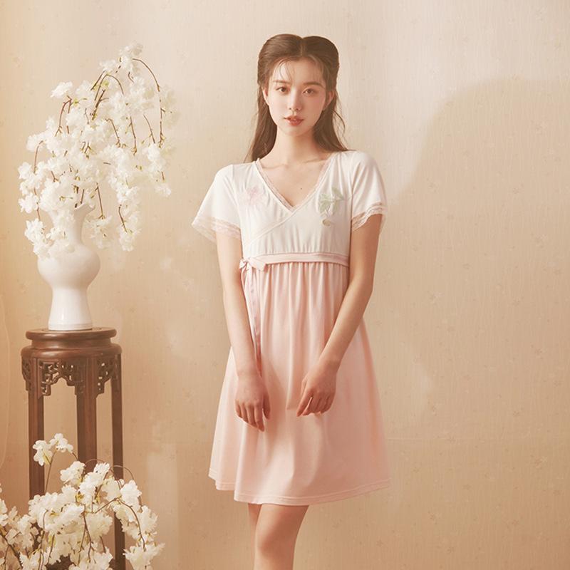 Explosive Hanfu Nightdress Women'S Summer Short-Sleeved Explosive National Style Antique Sweet Girl Nightdress