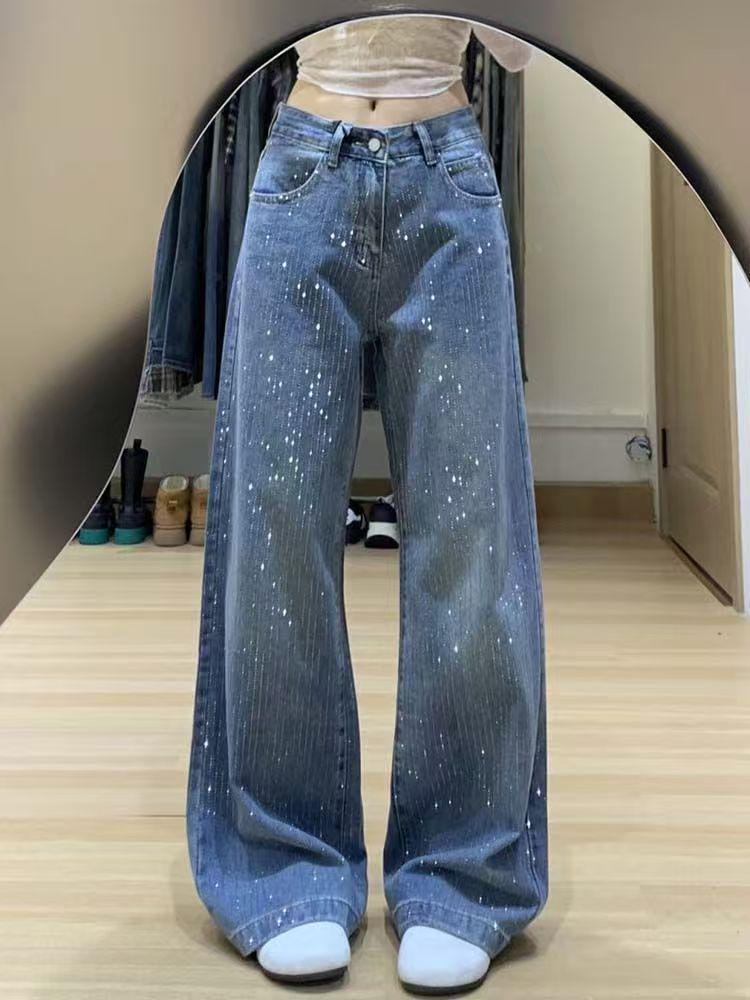 Women's High-Waist Starry Denim Pants - Slim, Loose, Versatile Design for Spring & Autumn