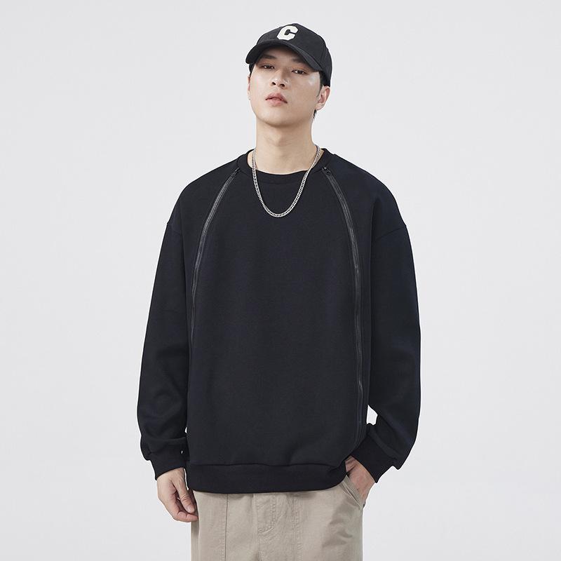Autumn and Winter Heavyweight Solid Color Round Neck Sweatshirt for Men, White Solid Color Loose Round Neck Inner Layered Bottoming Shirt, Trendy Top