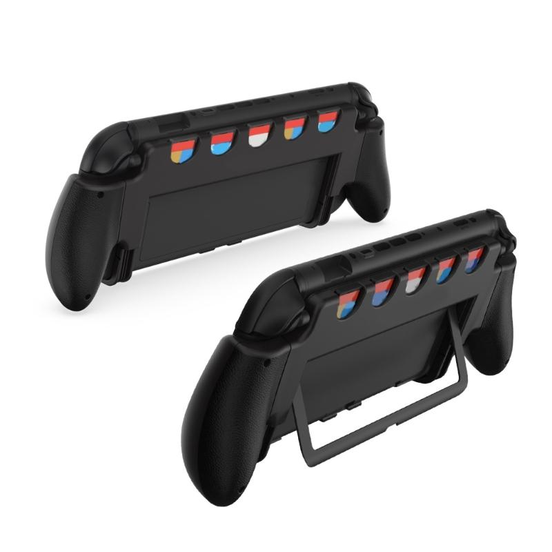 Ergonomic Grip Case with Build  In Game Card Storage & Not  Slip Protective Holder Portable Stand Grip Holder for Switch