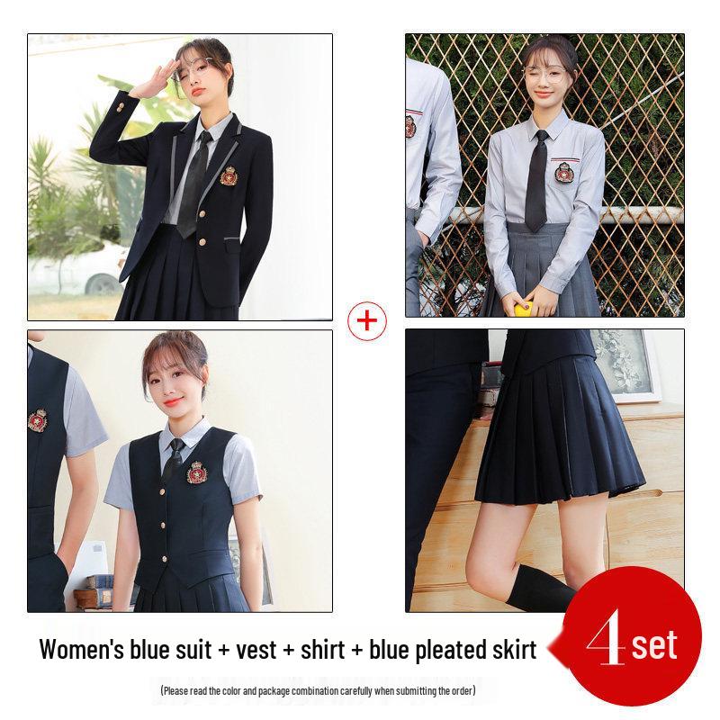 Unisex College-Style JK Uniform: Pleated Skirt & Suit Set