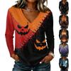 Haut Sweatshirt Pull à Manches Longues pour Femmes Col en V Décontracté Imprimé Maison Hantée d'Halloween Pull Léger