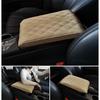 Beige PU Leather Wave Pattern Car Armrest Pad Cover Center Console Protector Mat