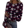 Women's Fashion Slim-Fit Round Neck Base Layer T-Shirt Christmas Print Long-Sleeved Top
