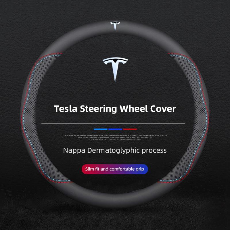 Leather Car Steering Wheel Cover Breathable Antiskid Accessories For Tesla SpaceX Model 3 Highland 2023 Model S Model X Model Y