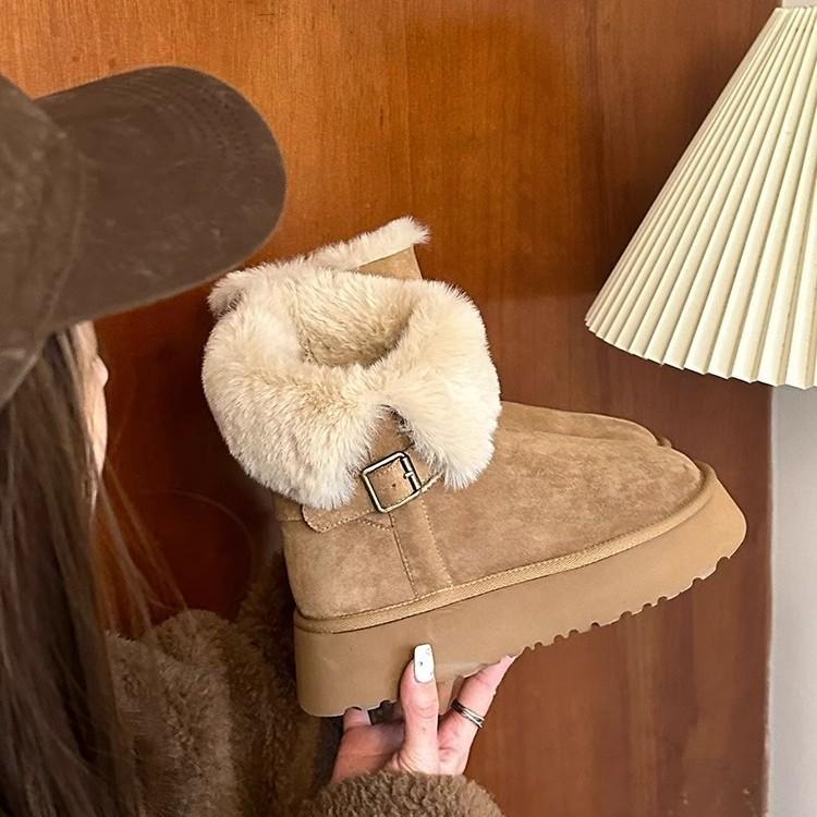 Thick-soled Snow Boots In the Winter of 2025 New Round Head Versatile Velvet Thickened Two Wear Flip Short Snow Cotton Shoes