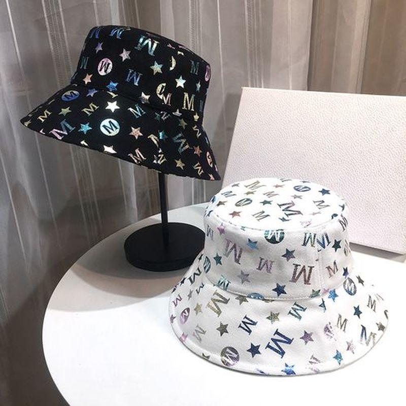 Bronzing Color Letter Fisherman Hat Breathable Cotton Printing Bright and Sparkling Wild Fisherman Hat Fashion Joker Bucket Hat