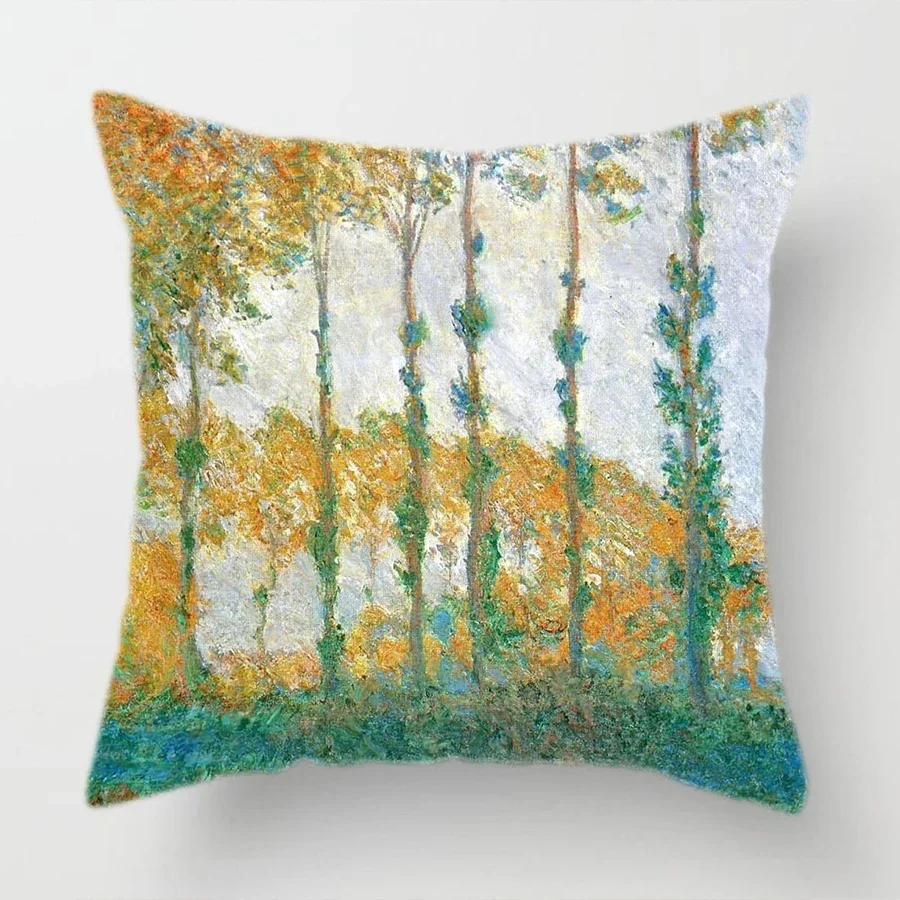 Claude Monet Polyester Printing Cushion Cover Sofa Landscape World Famous Oil Painting Throw Decorative Pillow Case Home Decor