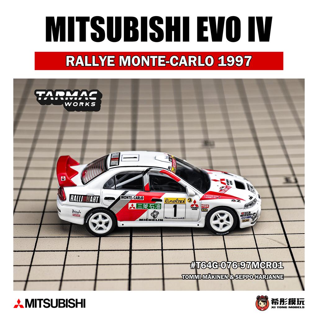TARMAC WORKS TW Mitsubishi Lancer Evolution IV RALLYE MONTE-CARLO 1997 Roxy Car Alloy Model Miniature Diecast Collection Toys