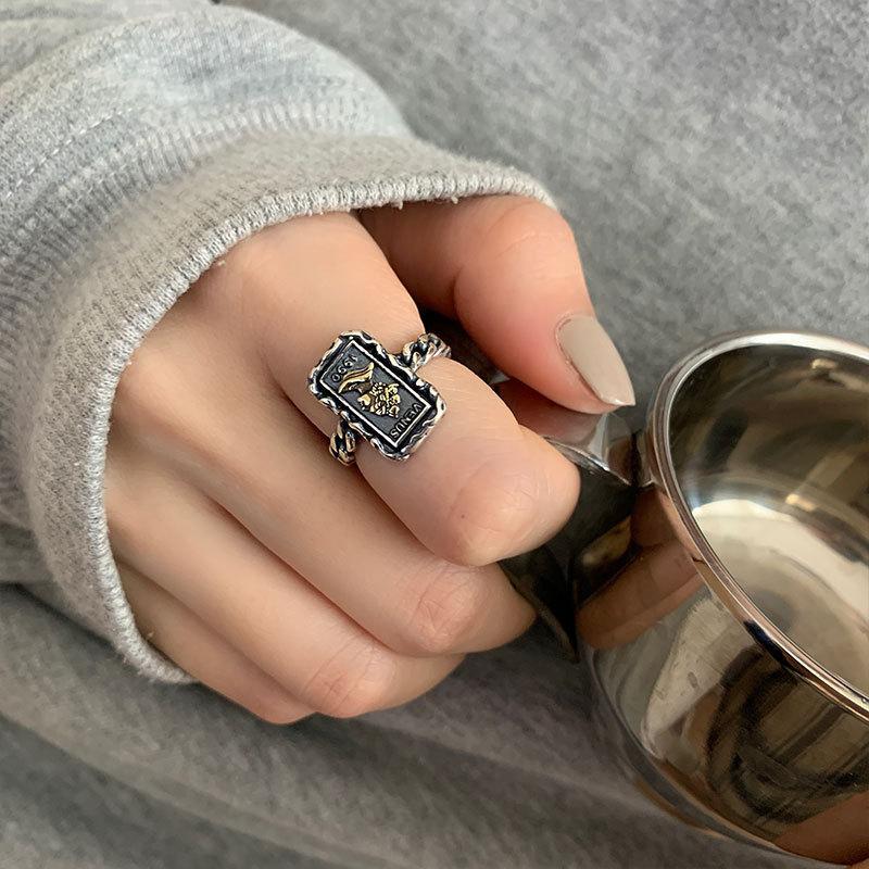 Unique Retro Geometric Style Open Adjustable Ring Crafted From 925 Silver Sterling