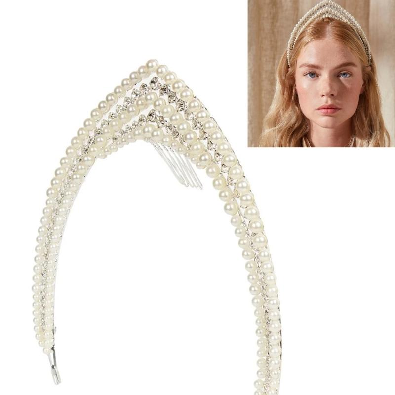 Glinting Rhinestones Headband Luxurious Pearls for Pageant Prom Bridal Wedding Bridal Wedding Hair Accessories