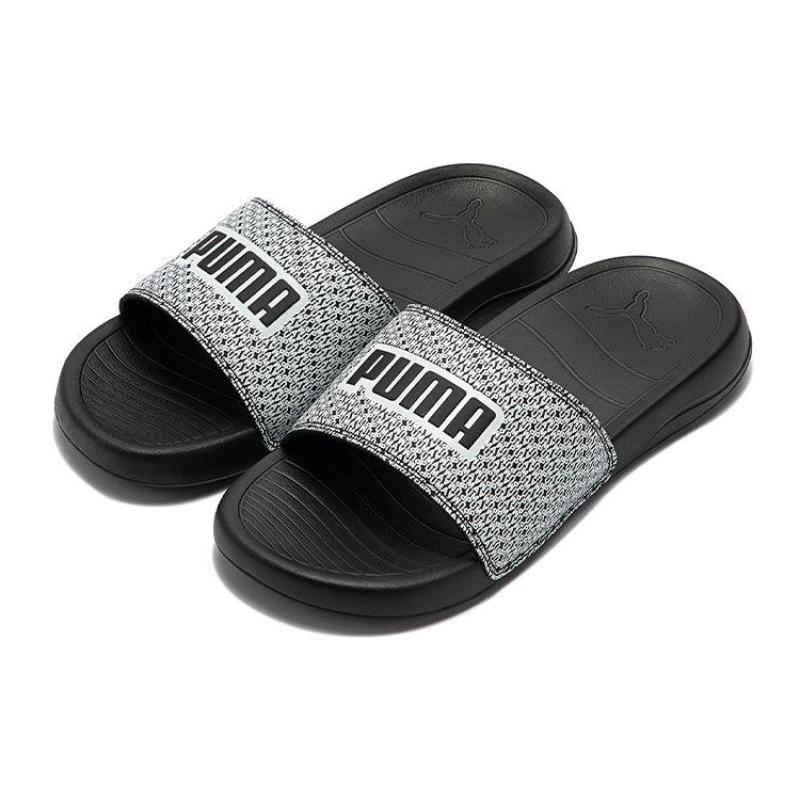 Puma Popcat 20 Unisex Sports Rubber Sole One Strap Slides Black White 386720-01