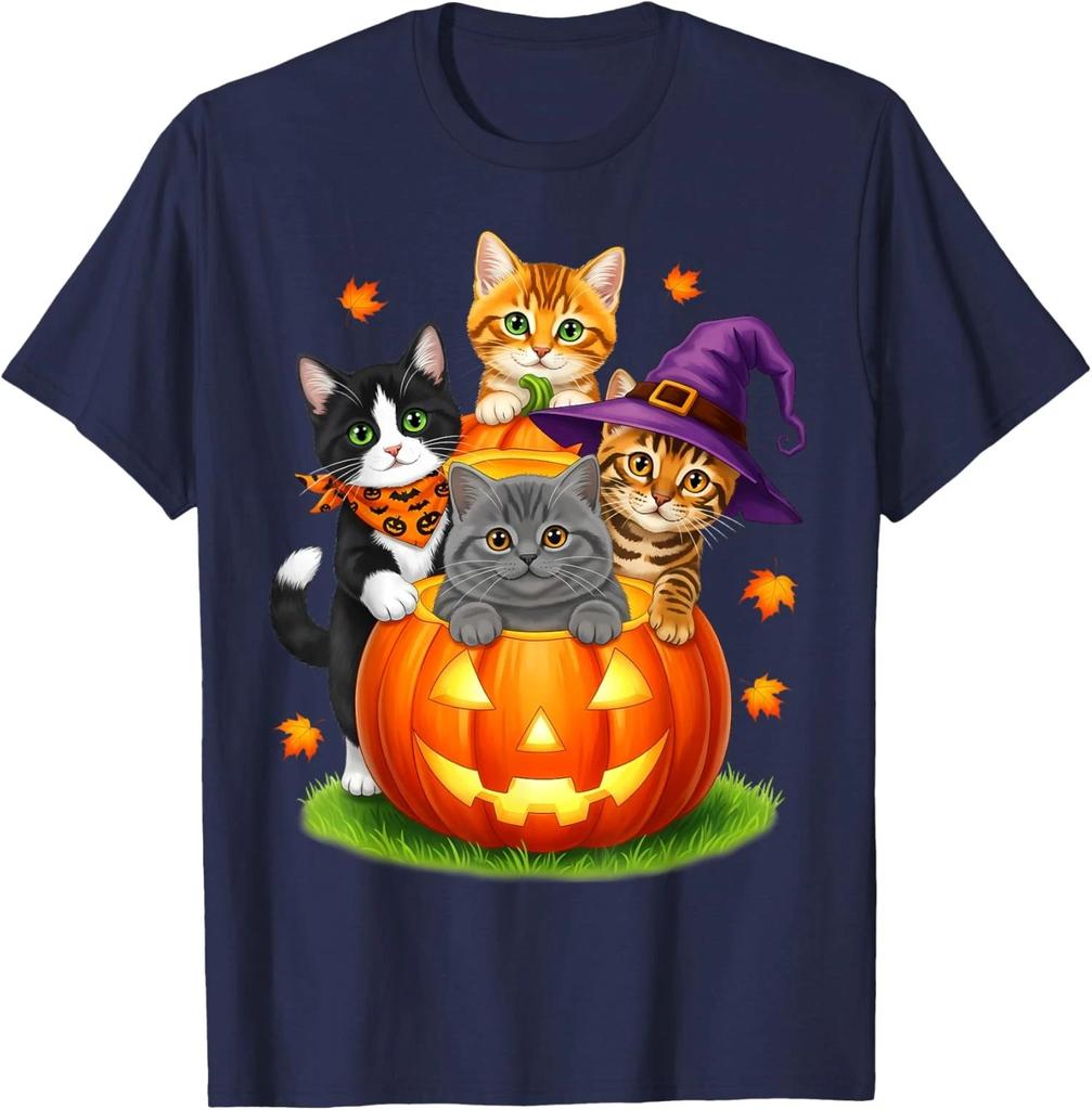 Cute Kittens Pumpkin Halloween Spooky Season Unisex T Shirt