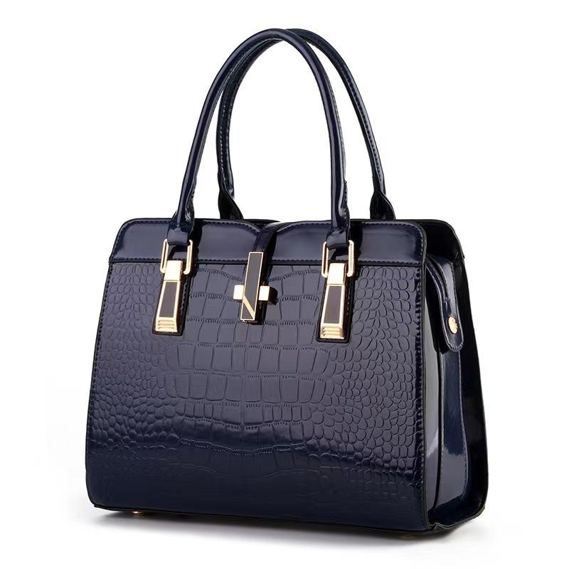Schoolbag Women's Green Bag Stone Pattern Bright Leather Large Capacity Portable Bag Commuter Styling Fashion Platinum Bags