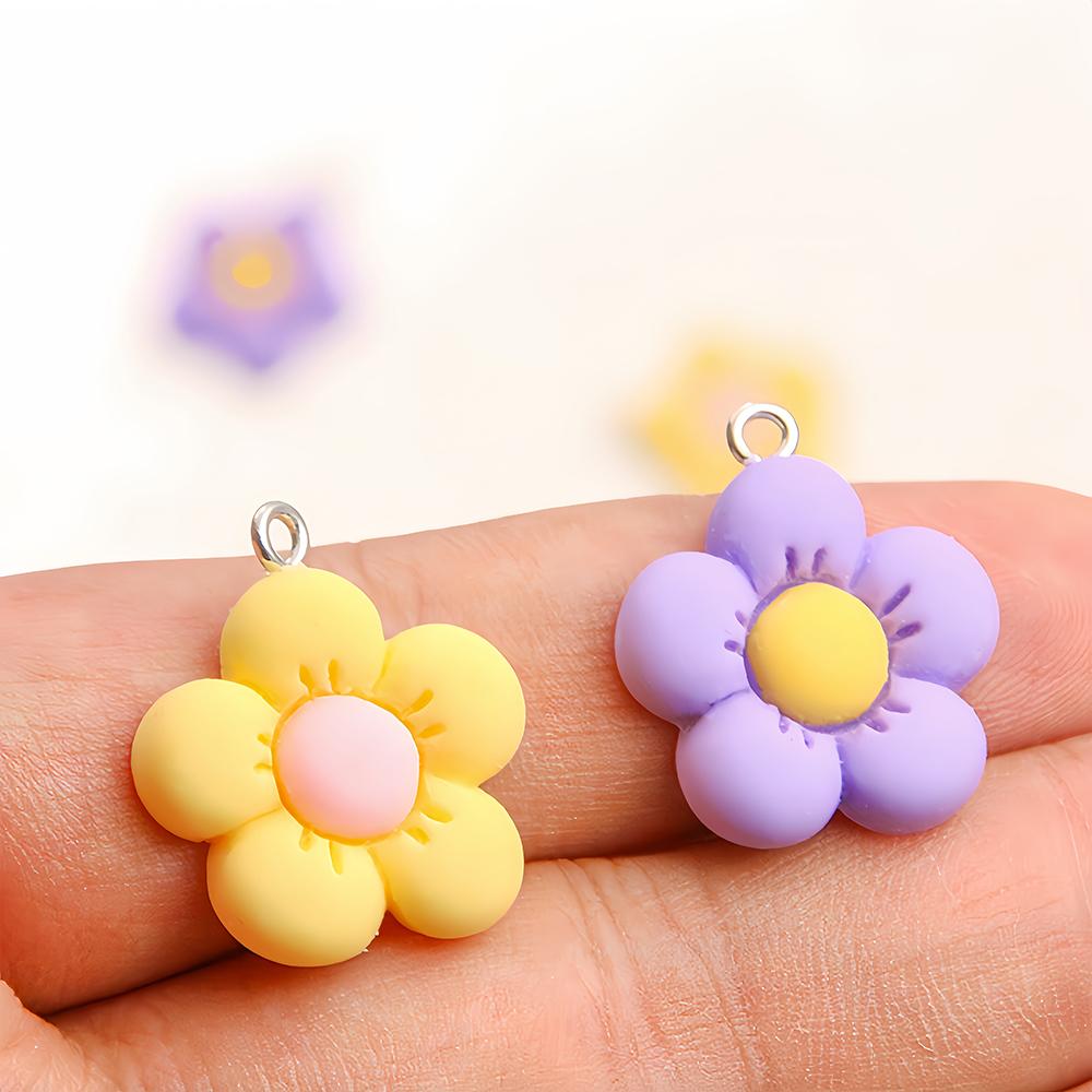 5/10pcs Colorful Acrylic Cute Flower Shape Loose Charm Pendants 21*24mm for Necklace DIY Craft Jewelry Making Accessories