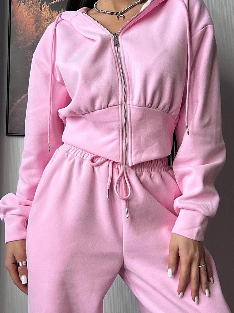 Women's Casual Solid Color Hoodie & Lace-up Pants Two-Piece Set