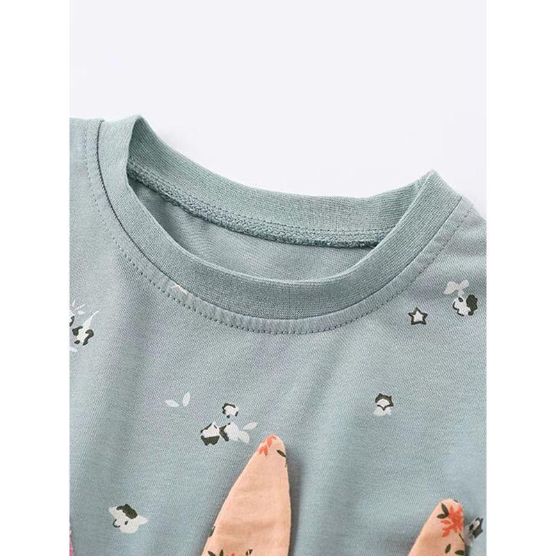 Cartoon-Style Girls' T-Shirt, New Spring Fashion, Stylish Three-Dimensional Outerwear, Pure Cotton, Cute Rabbit Embroidery, Base Shirt