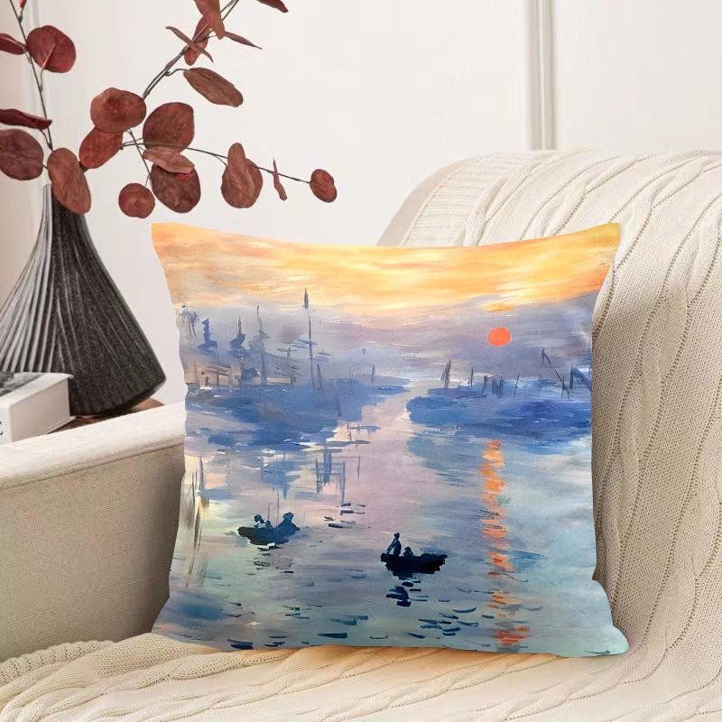 Oil Painting Water Lily Pattern Decorative Pillowcase Living Room Bedroom Square Cushion Pillowcase