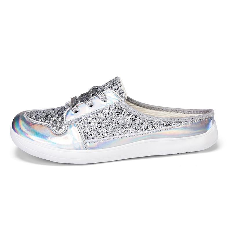 Pink Sequins Women's Flats Shoes Fashion Casual Glitter Sneakers Woman Half Slippers Summer Luxury Comfort Walking Loafers Shoes