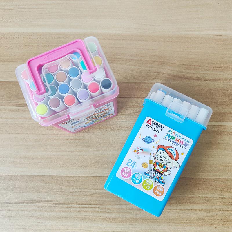 24-Color Acrylic Marker Set: Student DIY Art Pens with Handheld Square Box