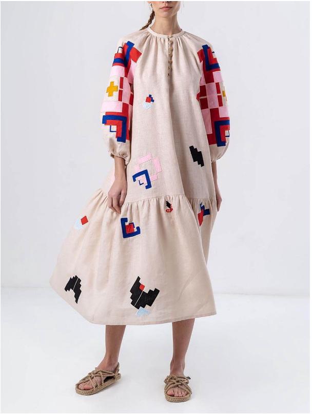 

2024 Autumn/Winter Women s Loose Printed Lantern Sleeve Dress Small