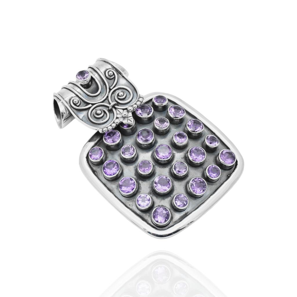 Natural Amethyst Pendant: Oxidized Sterling Silver Antique Jewelry