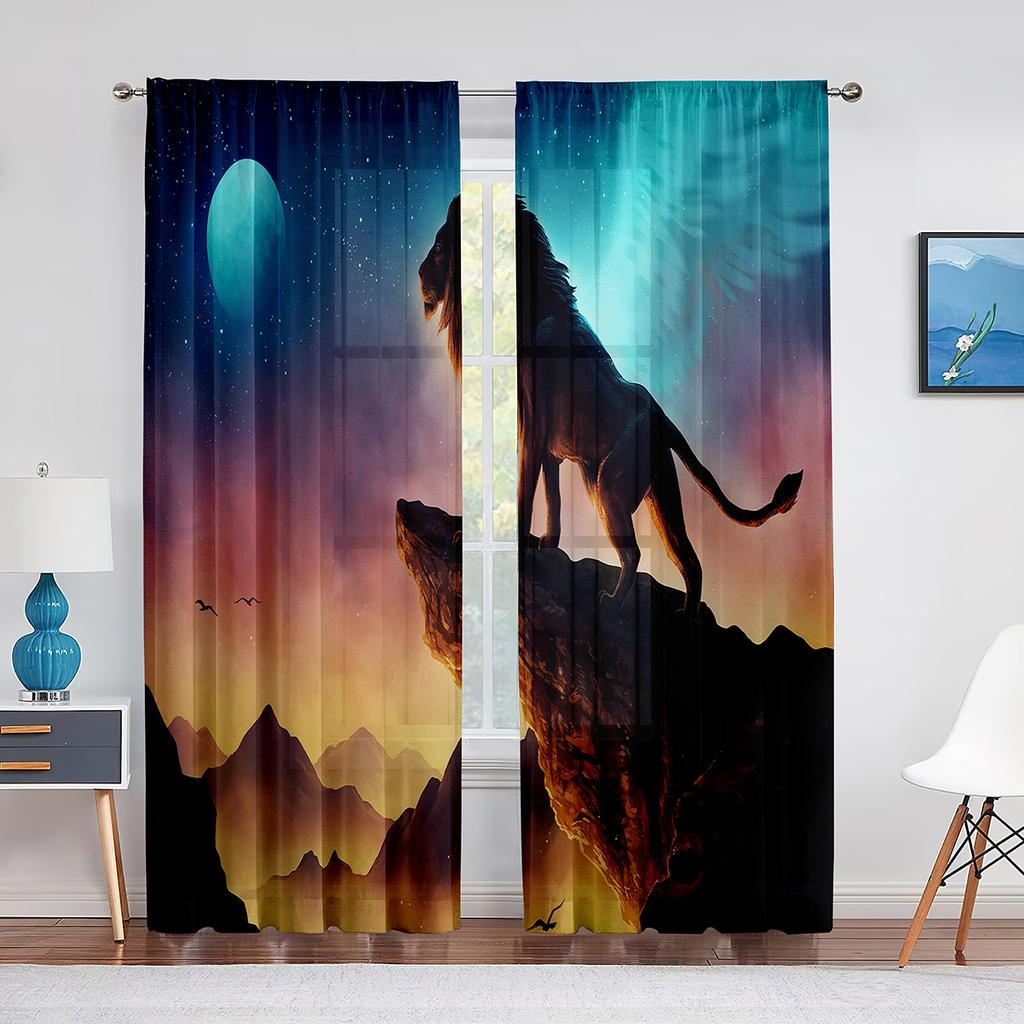 African Wild Animal Lion Couple Tulle Curtain for Home Living Room Window Decoration Bedroom Kitchen Modern Sheer Voile Curtains