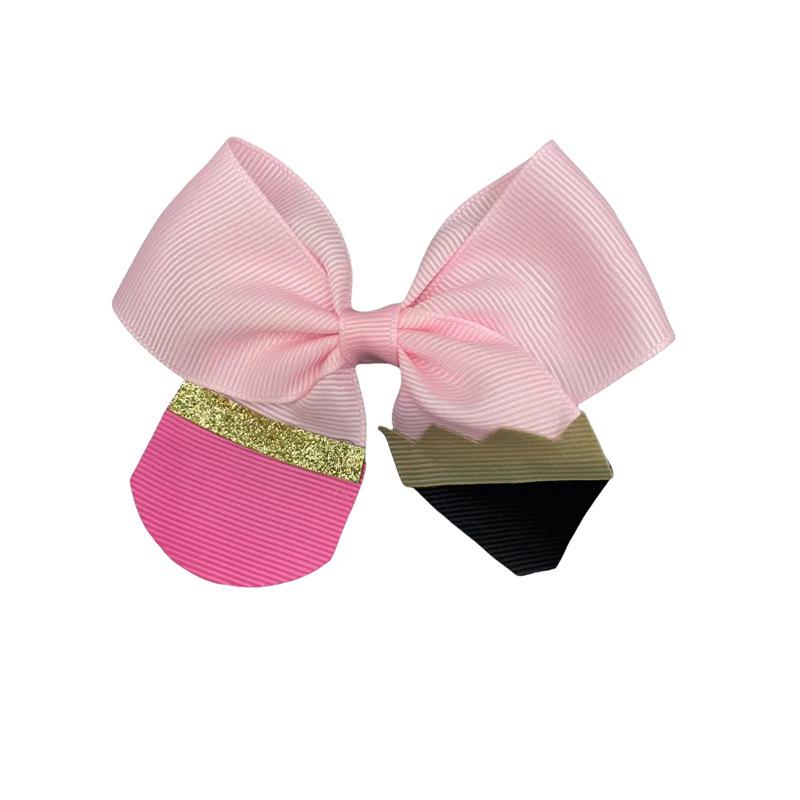 Trending Floral Ribbed Bow Pencil Hair Clip for Back to School - Sweet Princess Style розовый