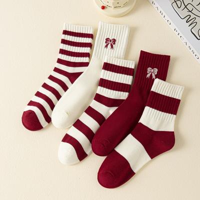 Herbst und Winter Lässige Vielseitige Angora Rot Mittelwaden Socken Modische Nahtlose Strümpfe